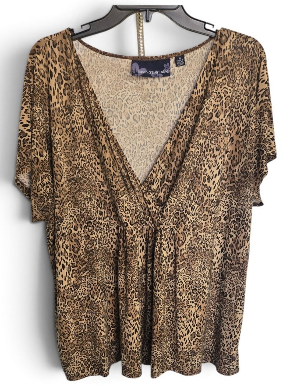 Susan Graver leopard print faux-wrap top, Size 1X